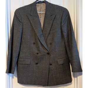 Ralph Ralph Lauren Mens 46T Grey Brown Windowpane Double Breasted Wool Blazer